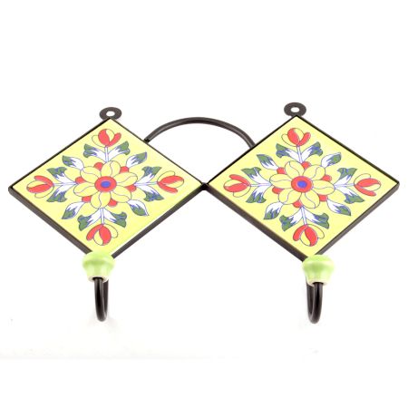Yellow And Red Ceramic Floral Tilse Hooks